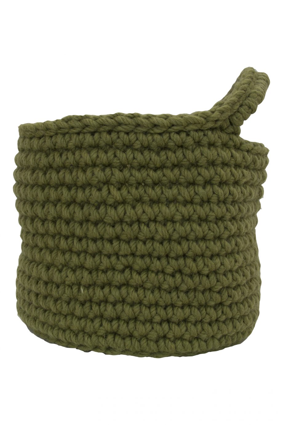 nordic olive green crochet woolen basket